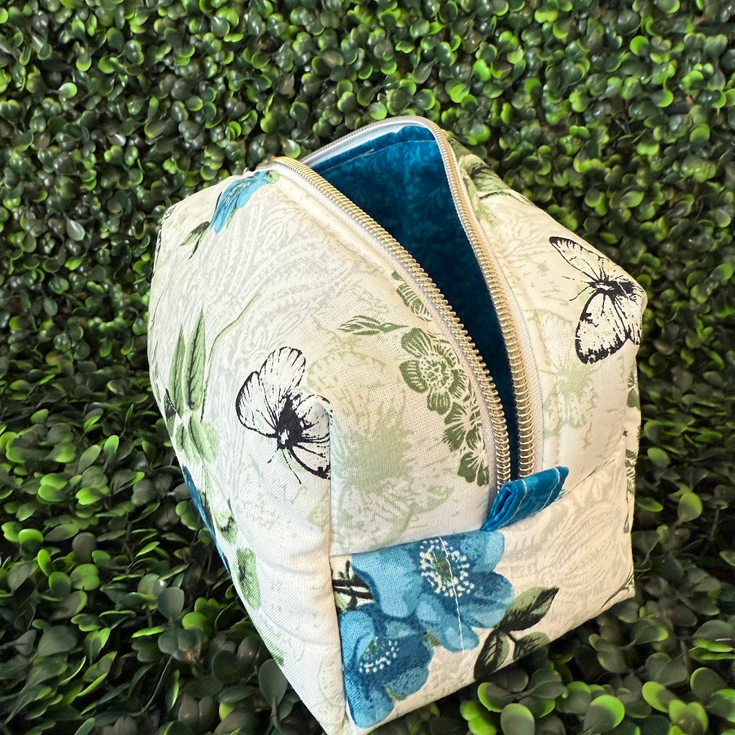 Medium Blue Floral Makeup Bag