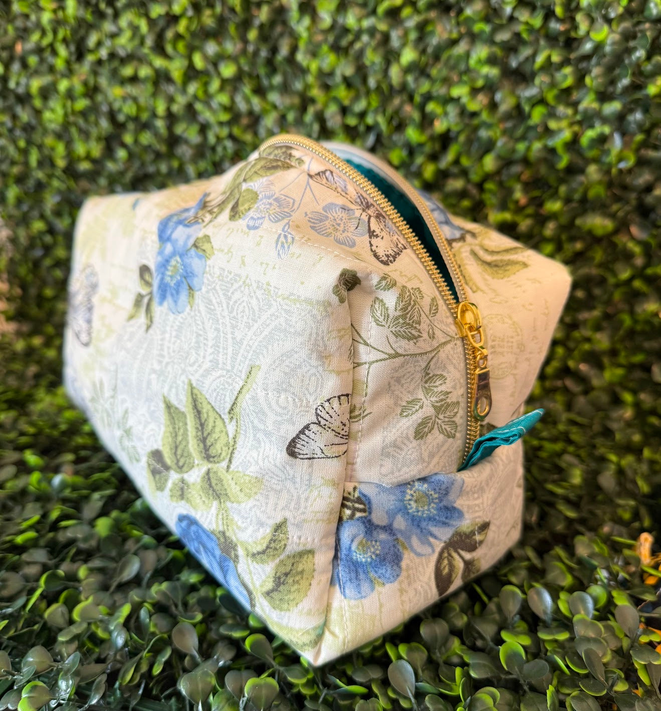 Large Blue Floral Makeup Bag