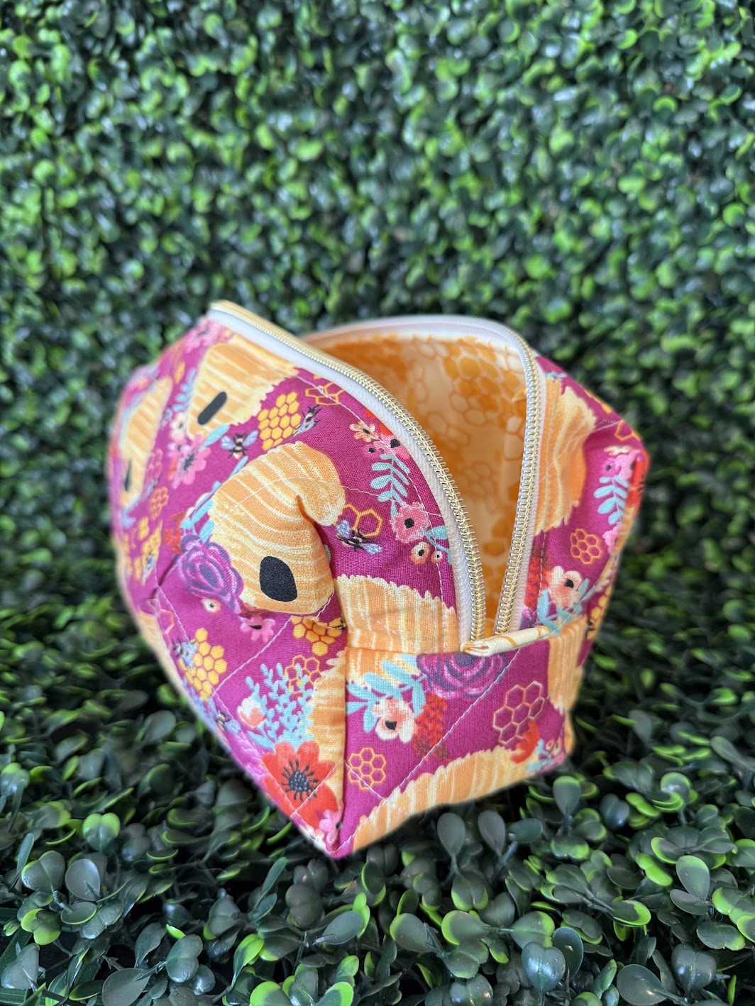 Medium Pink Beehive Makeup Bag