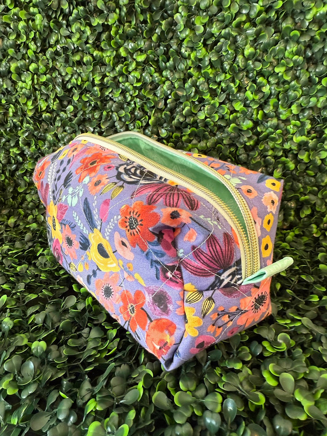 Medium Purple Floral  Makeup Bag