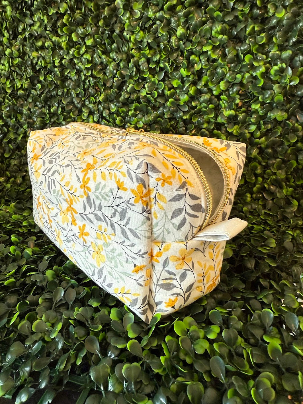 Medium Yellow Floral Makeup Bag