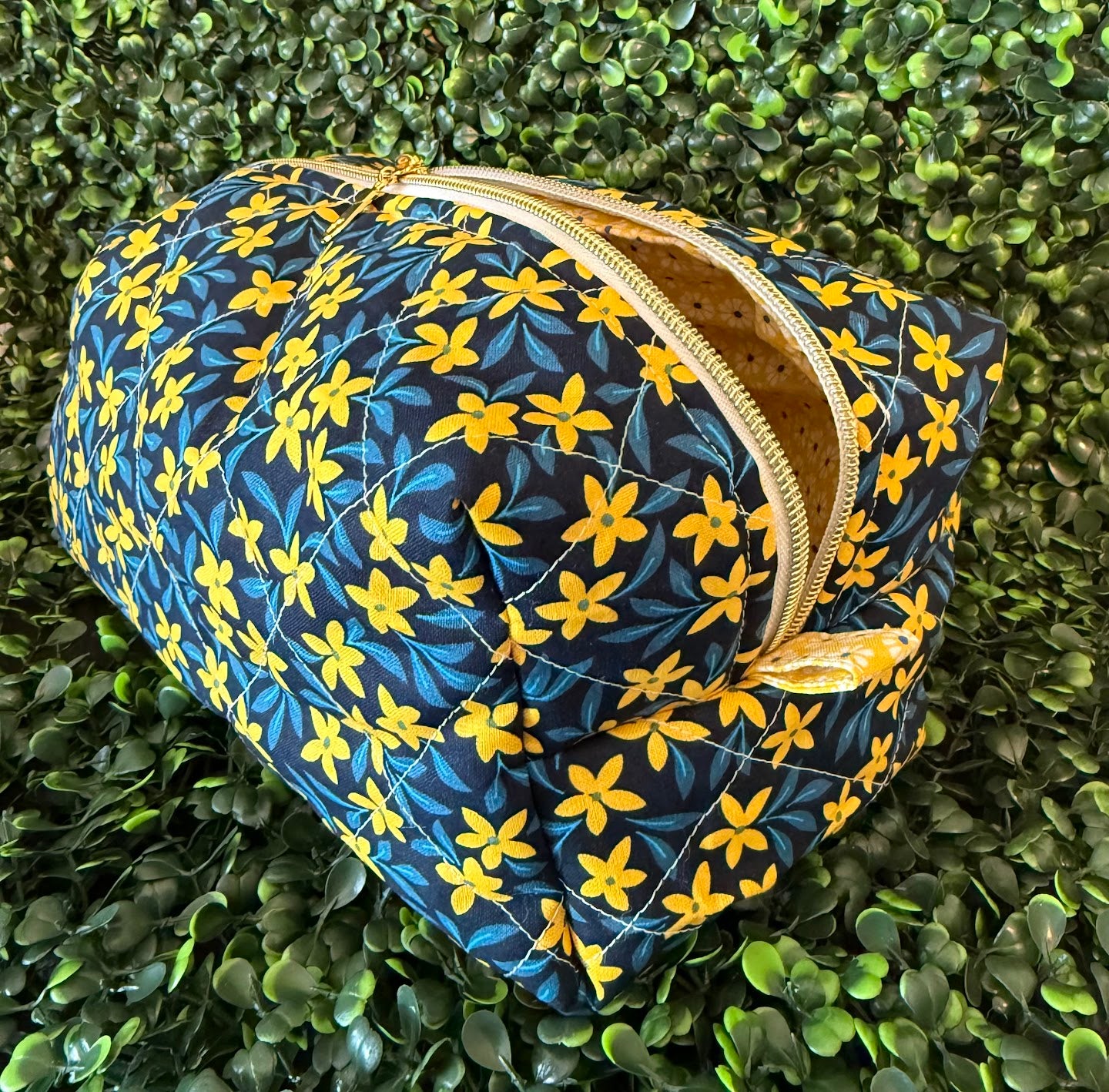 Large Yellow Flower Makeup Bag