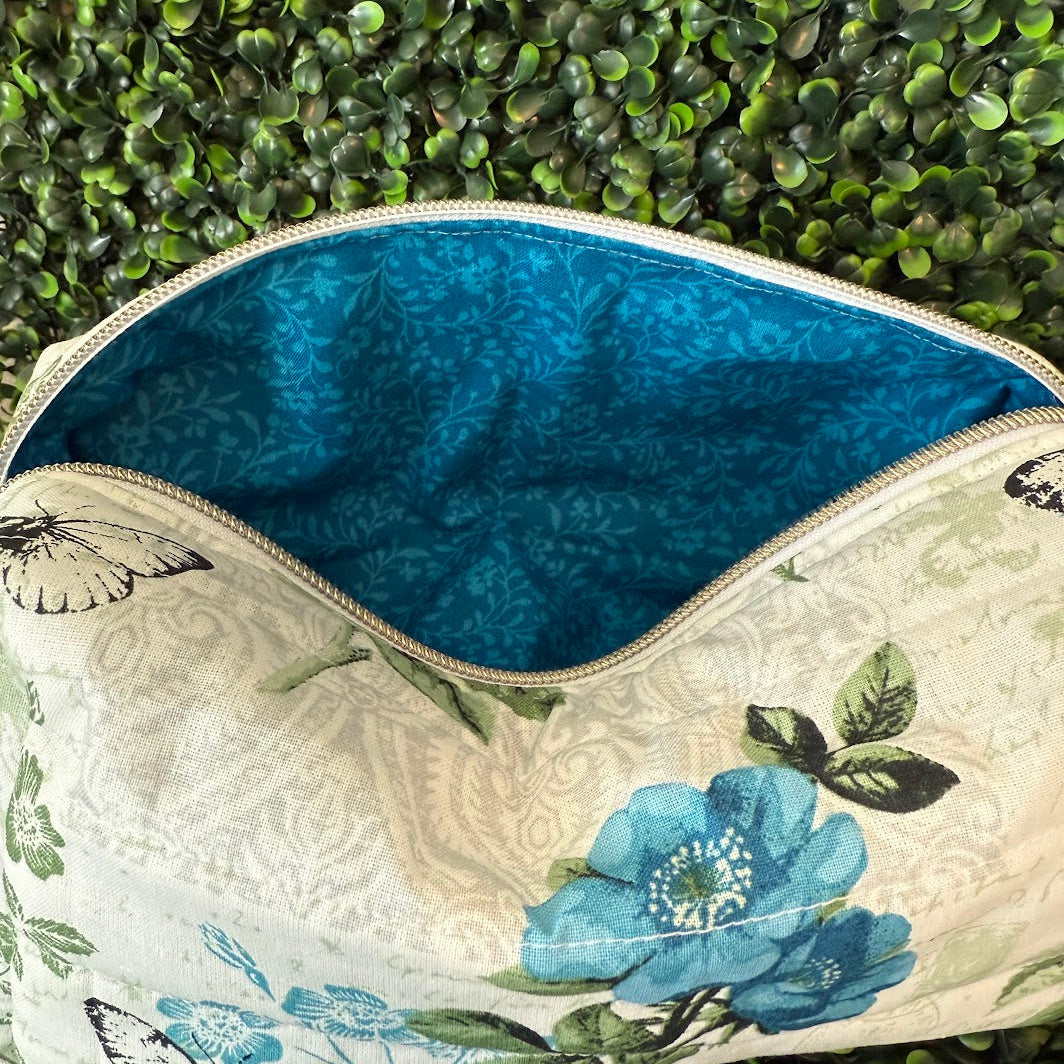 Medium Blue Floral Makeup Bag