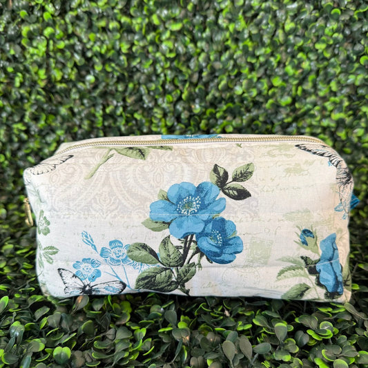 Medium Blue Floral Makeup Bag