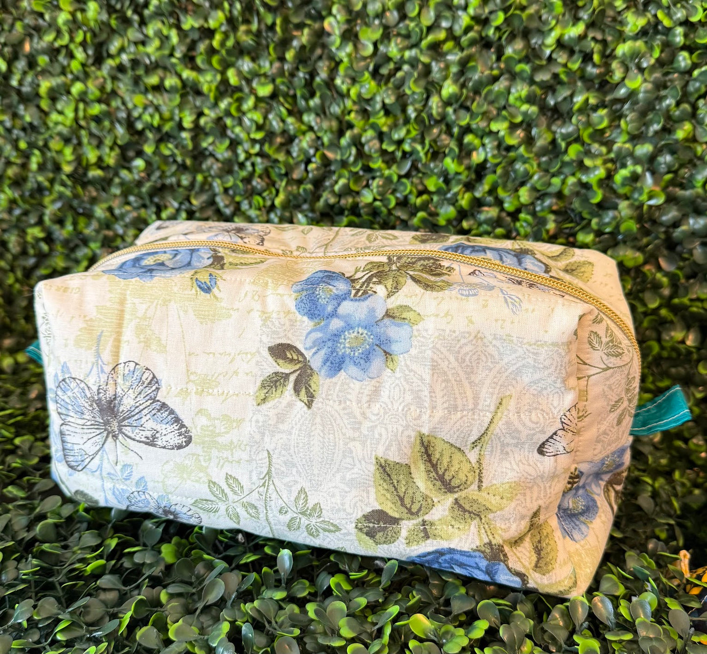 Large Blue Floral Makeup Bag