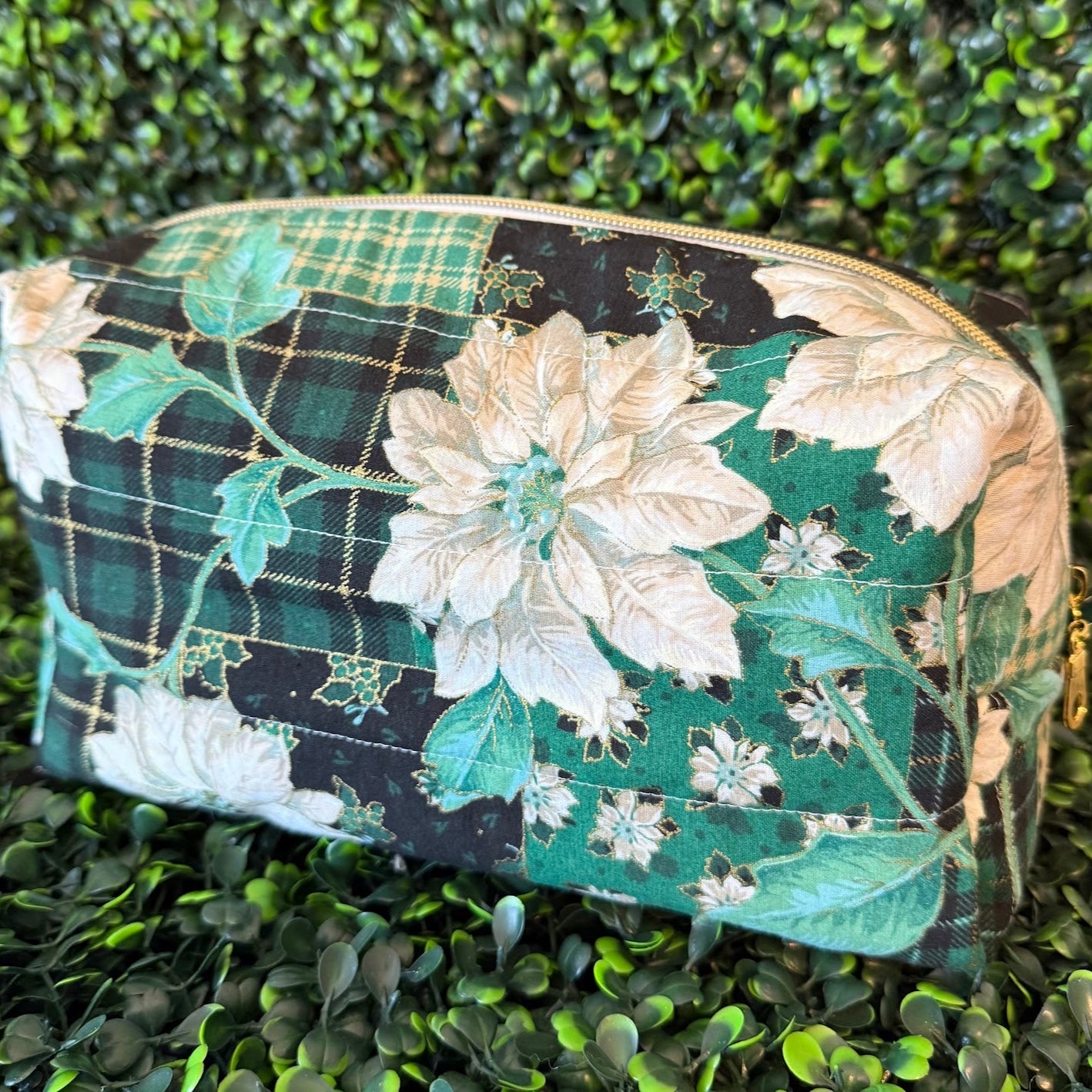 Large Green Floral Makeup Bag