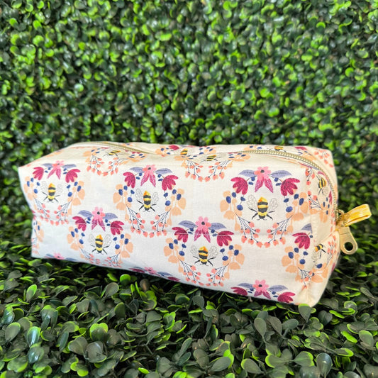 Medium Floral Bee Makeup Bag