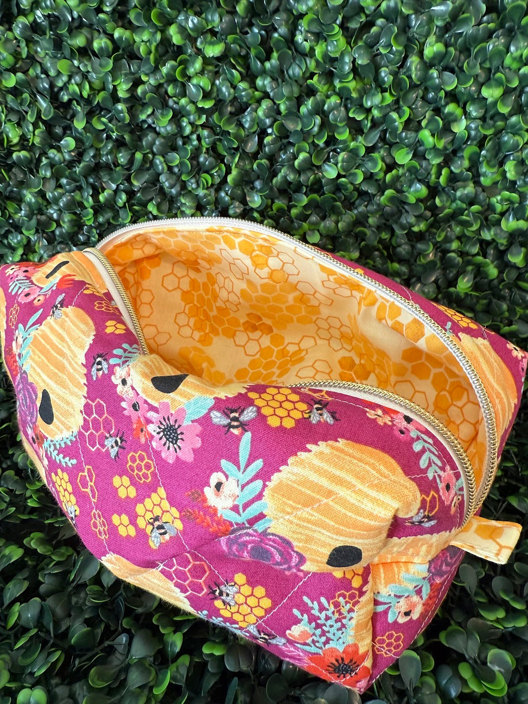 Medium Pink Beehive Makeup Bag