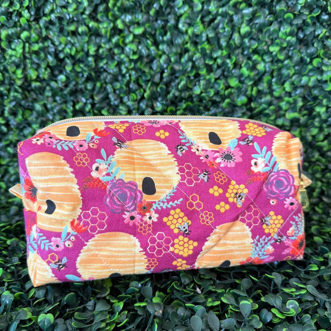 Medium Pink Beehive Makeup Bag