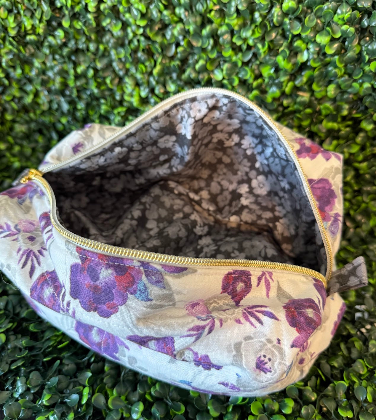 Large Purple Floral Makeup Bag