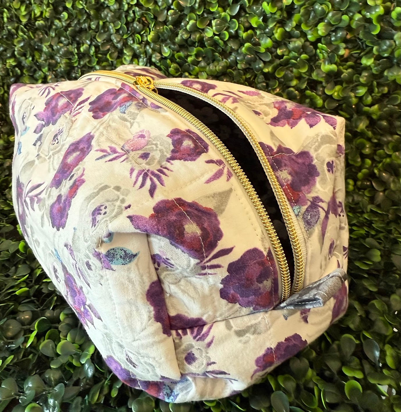 Large Purple Floral Makeup Bag