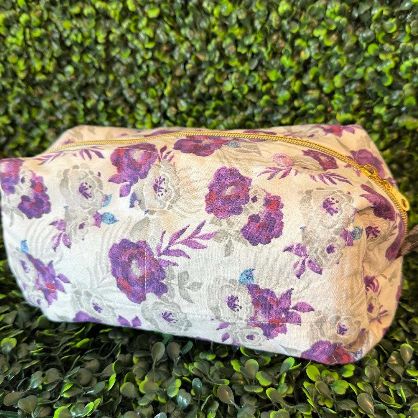 Large Purple Floral Makeup Bag