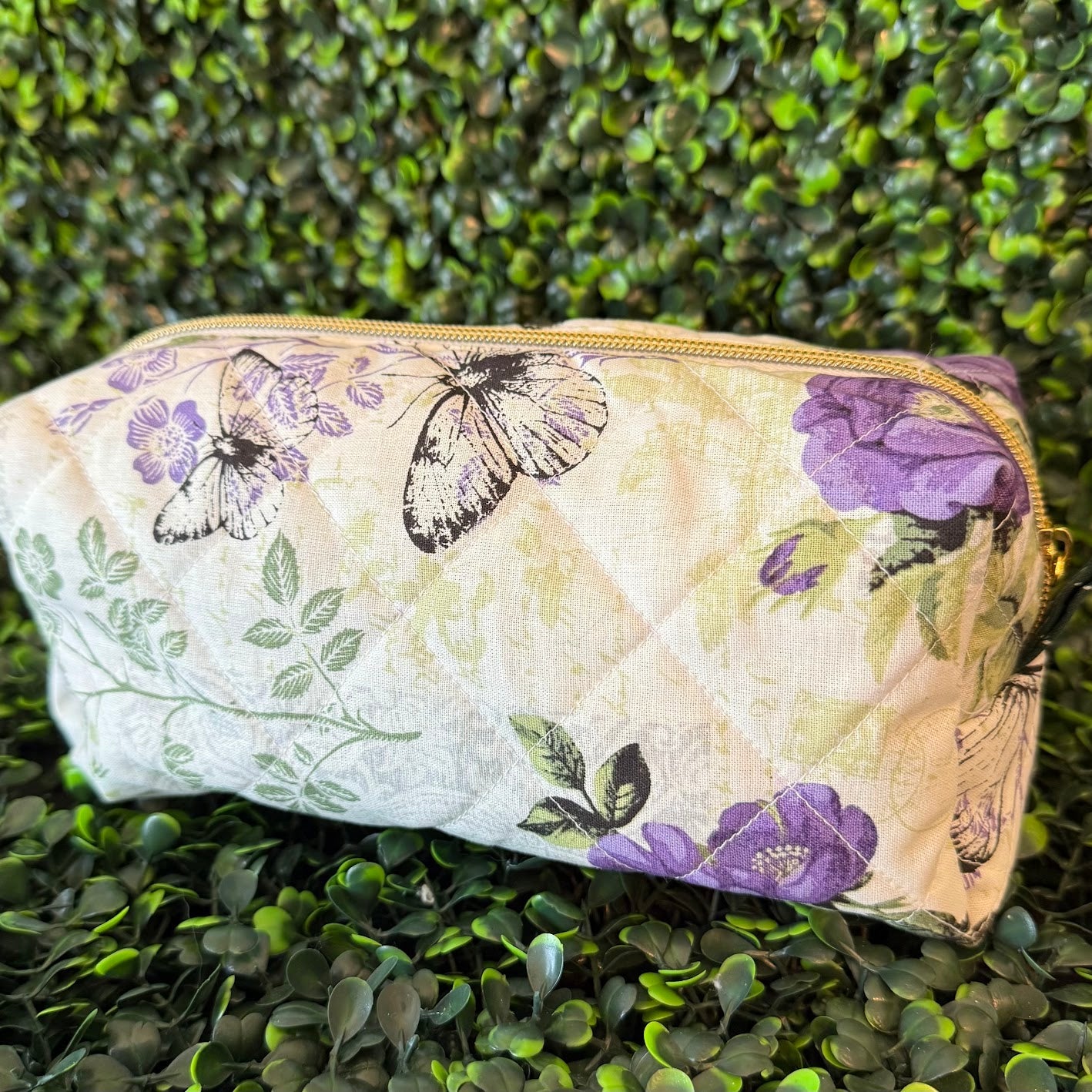 Medium Purple Floral Makeup Bag