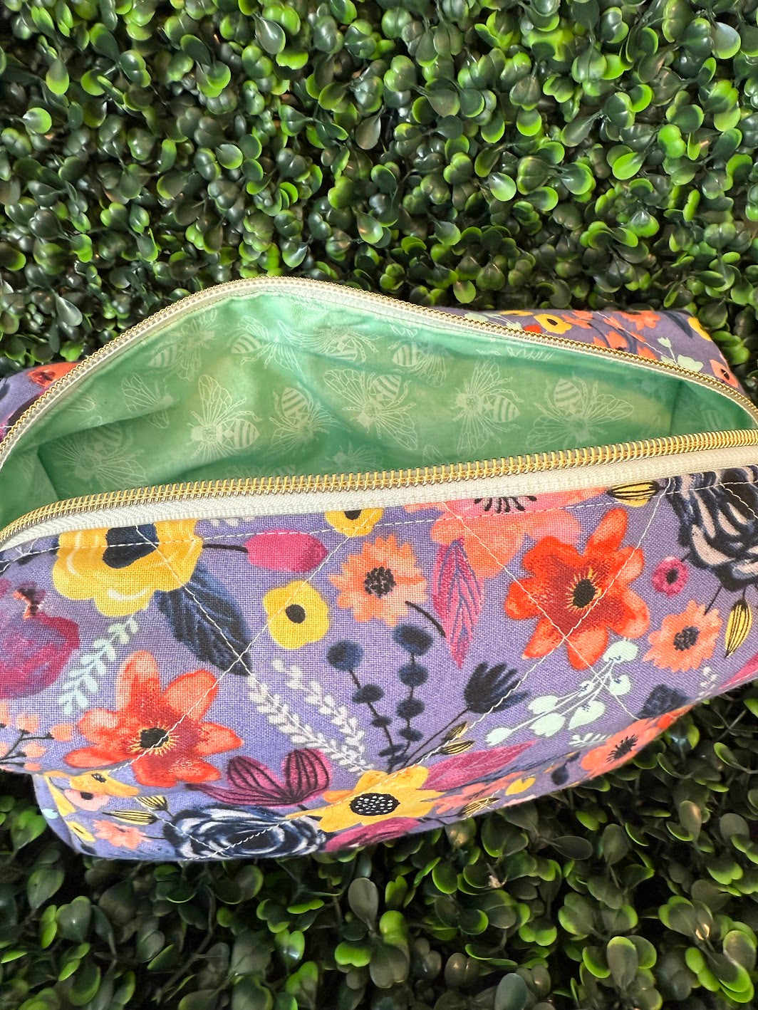 Medium Purple Floral  Makeup Bag