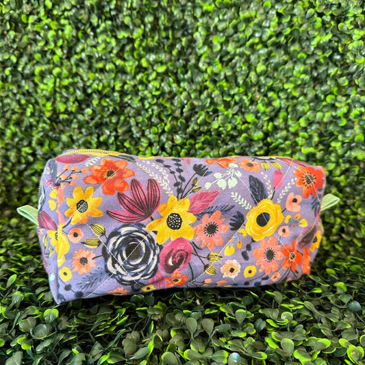 Medium Purple Floral  Makeup Bag