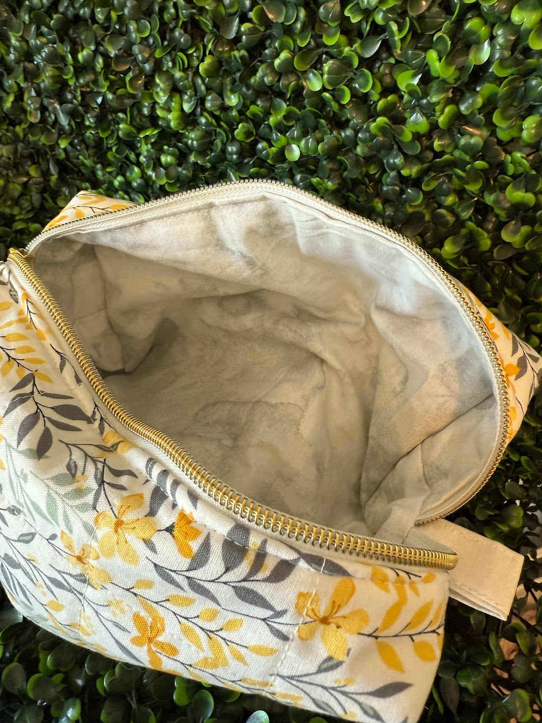 Medium Yellow Floral Makeup Bag