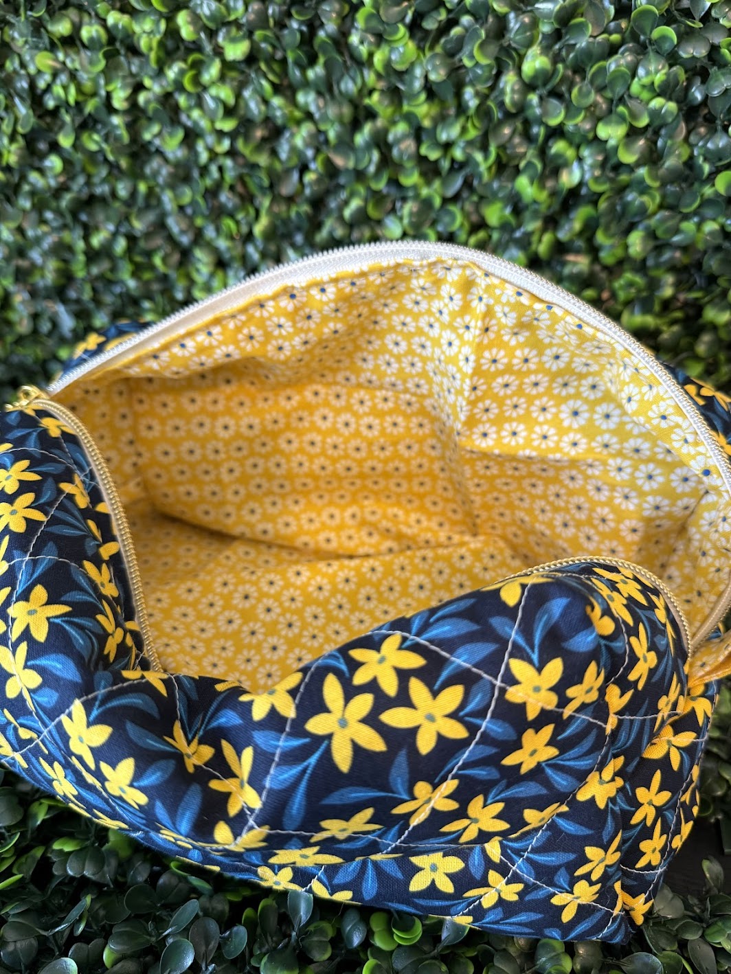 Large Yellow Flower Makeup Bag