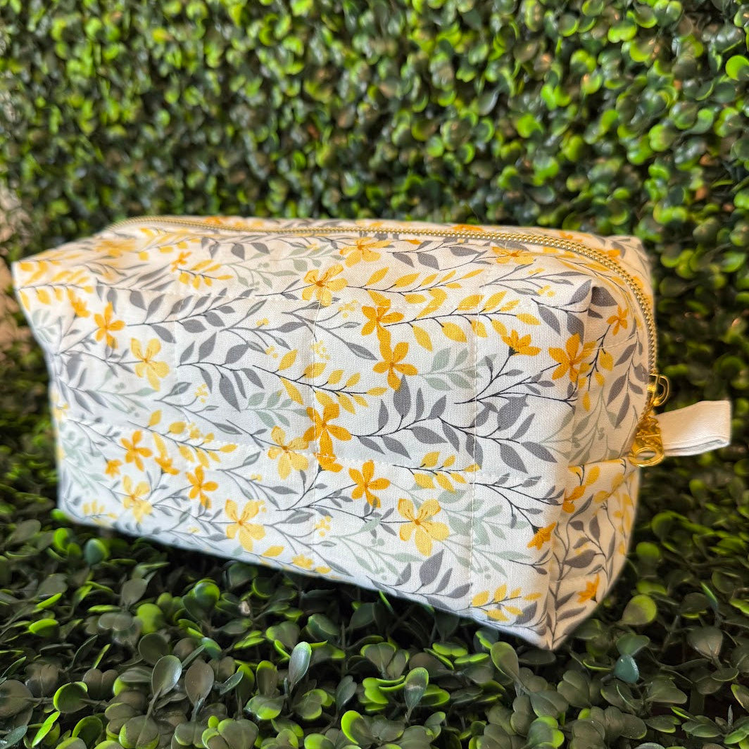 Medium Yellow Floral Makeup Bag